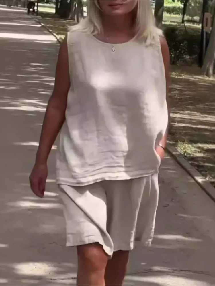 Womens Cotton O-neck Strapless Casual Set Summer Solid Womens Ele Casual Two Piece Set New Womens WearXJ250414