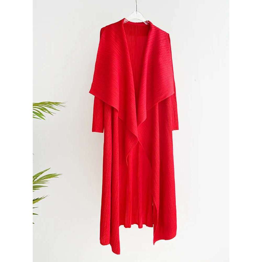 LANMREM Pleated Long Trench Thin Temperament Solid Color Big Lapel Open Female Fashion Coat 2023 New Autumn 2C785