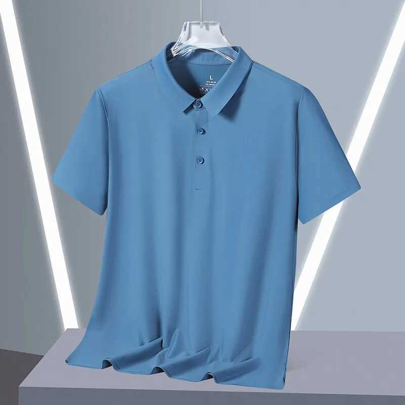 Ice silk polo shirt mens loose collared short sleeved T-shirt dad business suit solid color T-shirt W250414