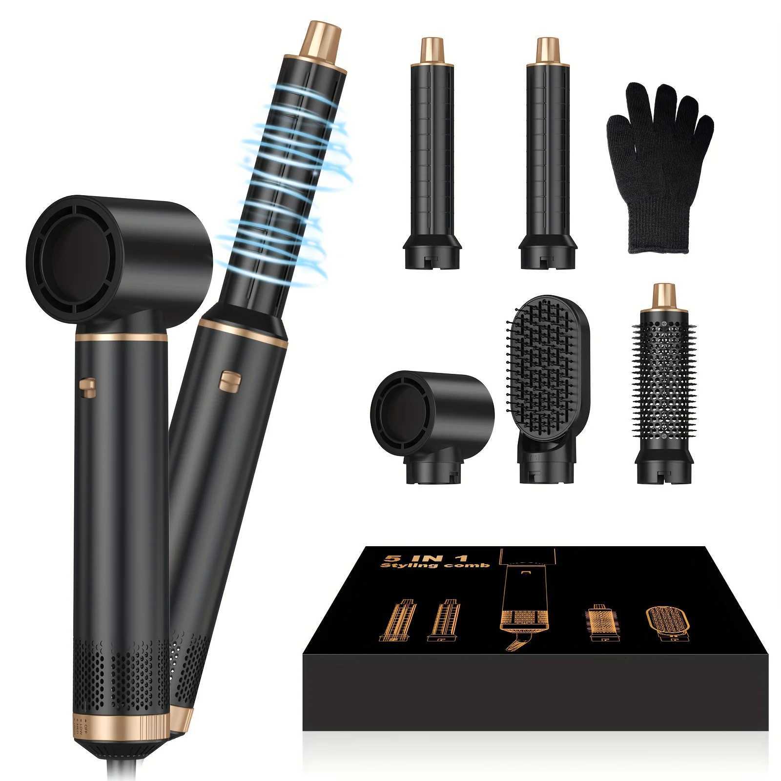 5 in 1 Blow Dryer Brush Hair Dryer Brush Detachable Hot Air Brush Curling Brush Iron Air Curling Wrap Styler Hair Styling ToolsT251114
