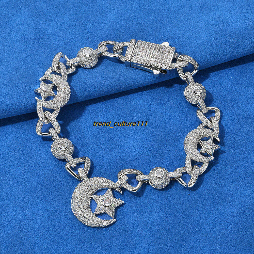Hip hop 10mm Moon Star Light Premium Men's Moissanite Bracelet Accessories