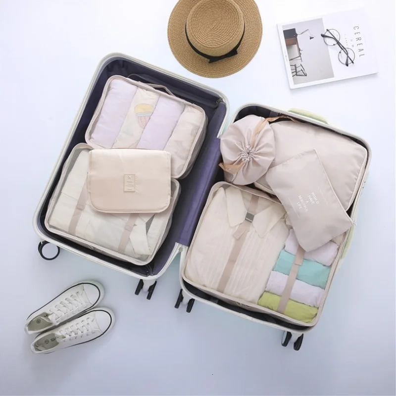 7-piece Set Travel Bag Organizer Clothes Luggage Travel Organizer Blanket Shoes Organizers Bag Suitcase Pouch Packing Cubes 250407
