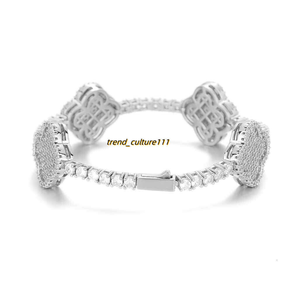Hip hop spring buckle four leaf clover Moissanite tennis bracelet, high-end and versatile accessory for men's bracelet