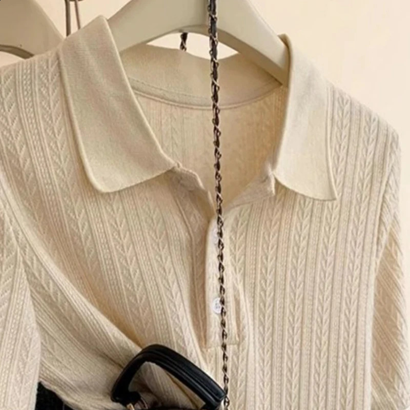 Womens Summer Loose Button Solid Color Polo Neck Short Sleeve Clothing Simple Appearance Thin Large Tshirt 250407