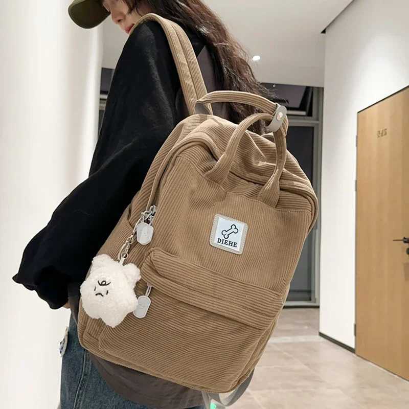 Stripe Cute Corduroy Woman Backpack Schoolbag For Teenage Girls Boys Small Harajuku Female College Bag Student Lady Book PackW251113
