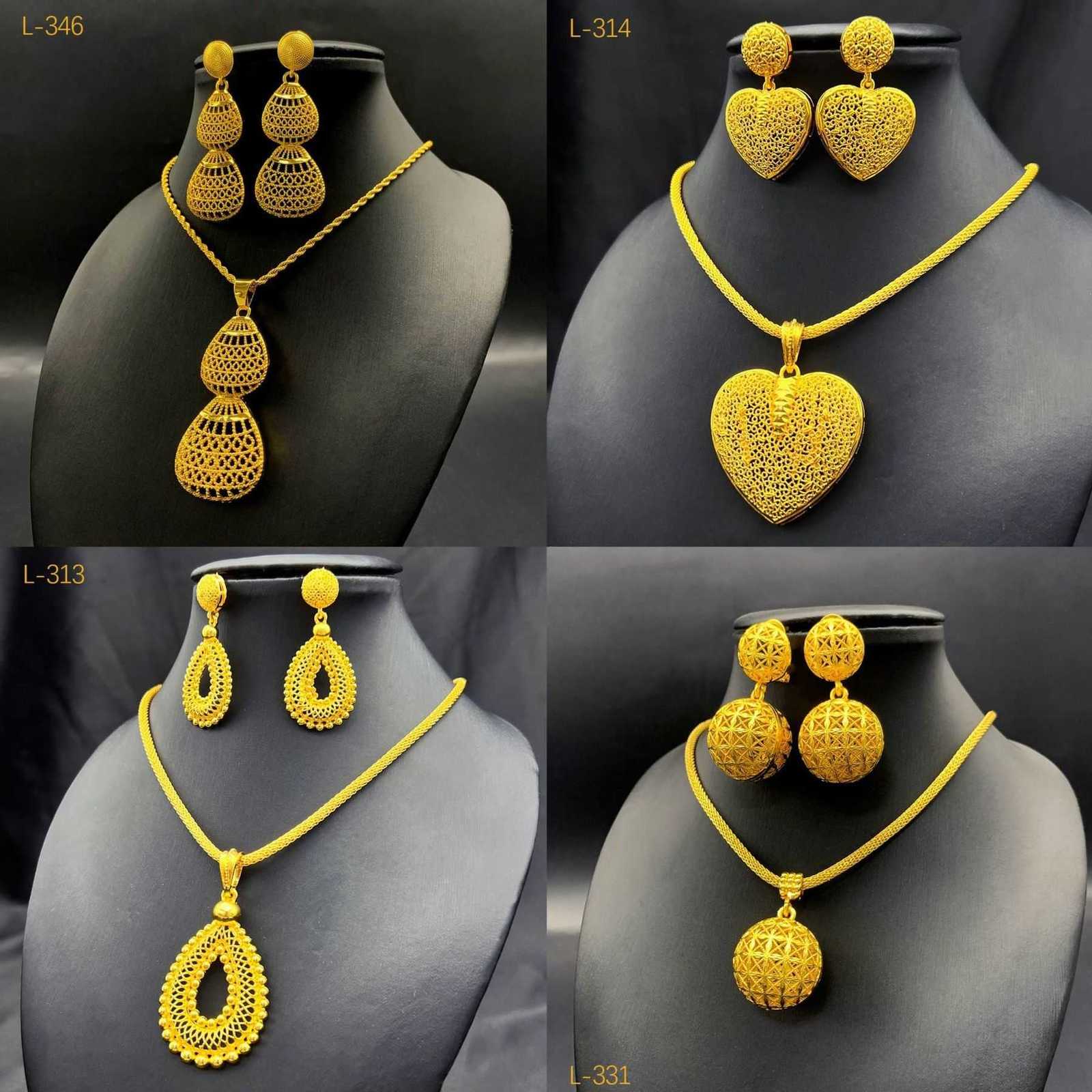 Gold imitation necklace and earrings set - Indian bride necklace - Vietnamese gold-plated two-piece set X251114