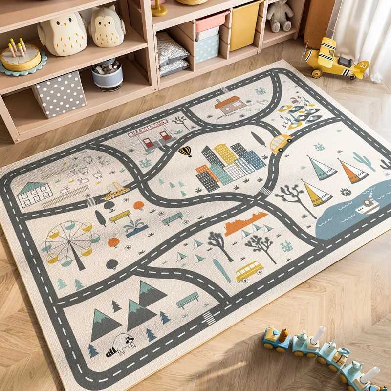 VIKAMA cartoon car transportation childrens carpet game room baby crawling mat home decoration crystal velvet living room bedroom floor mat S25414