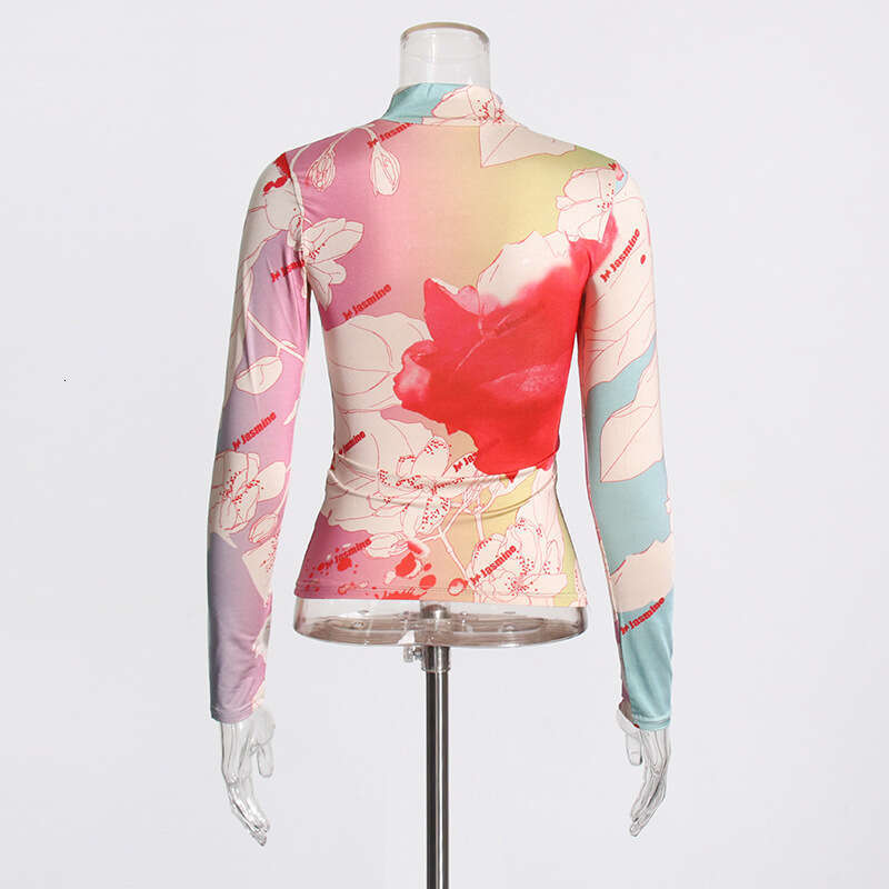 Designer Casual High Neck Tops for Women | Spring 2025 Collection | Slim Fit T-shirts with Trendy Print Colors
