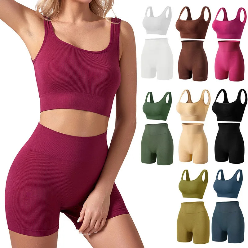 New Arrival Fashion Seamless Exercise Body-Tight Quick Dry Moisture Absorption High Waist Hip Yoga Fitness Set for Women 250414