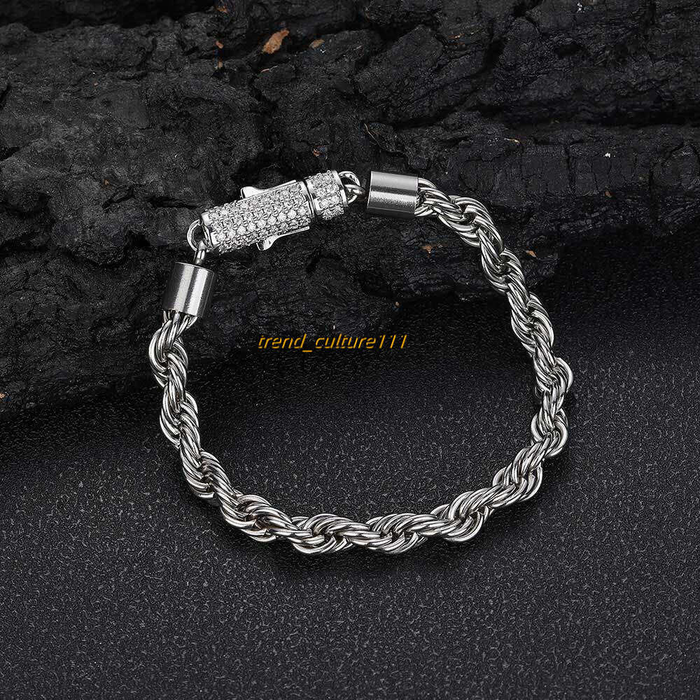 6mm dia inlaid stainless titanium steel jewelry Fried Dough Twists chain gold men's bracelet accessories