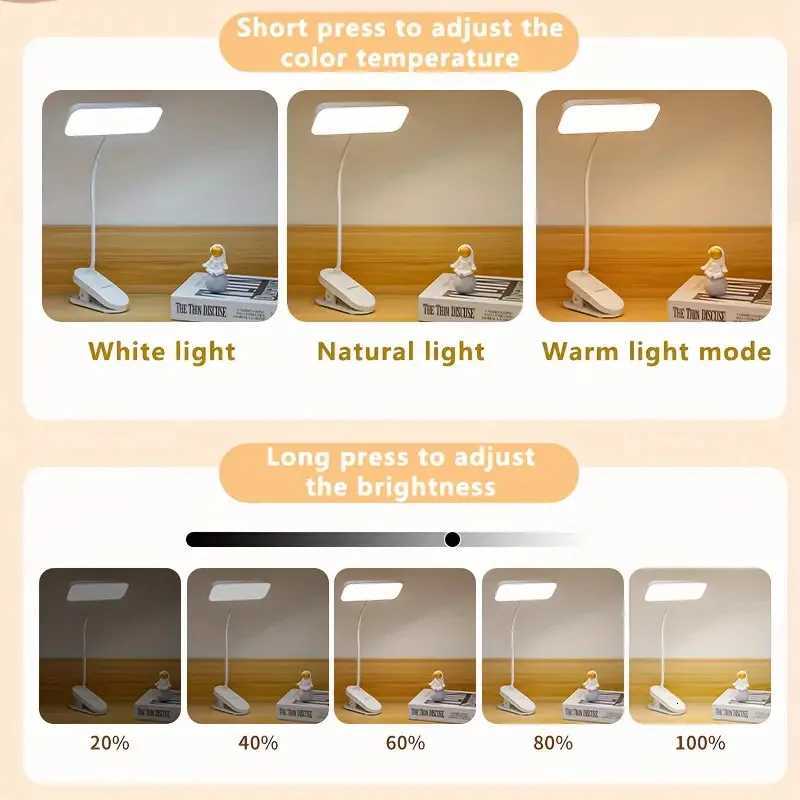 A dimmable LED desk lamp with adjustable color temperature and bendable lamp tube - touch reading lamp with lampshade 800 mAh b M251120