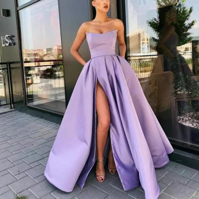 2025 New Dress Performance Dress Sexy Strapless Slit Long Banquet Host Evening Dress