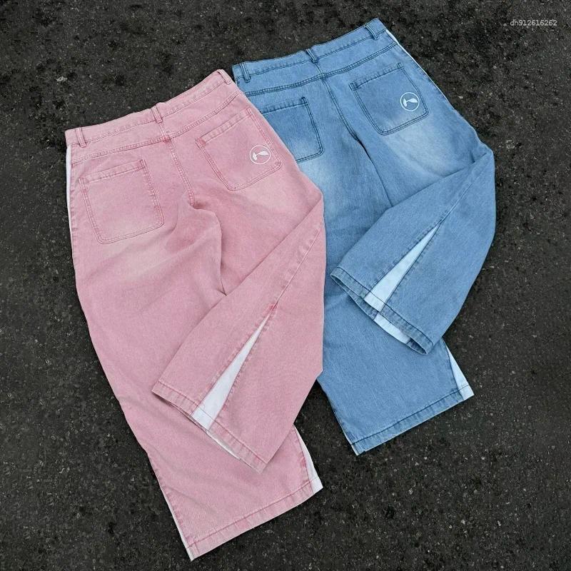 Men's Jeans Y2K Harajuku HCW High Quality Splicing Embroidery Casual Baggy Sweatpants Men Women Hip Hop Streetwear Wide Leg Trousers
