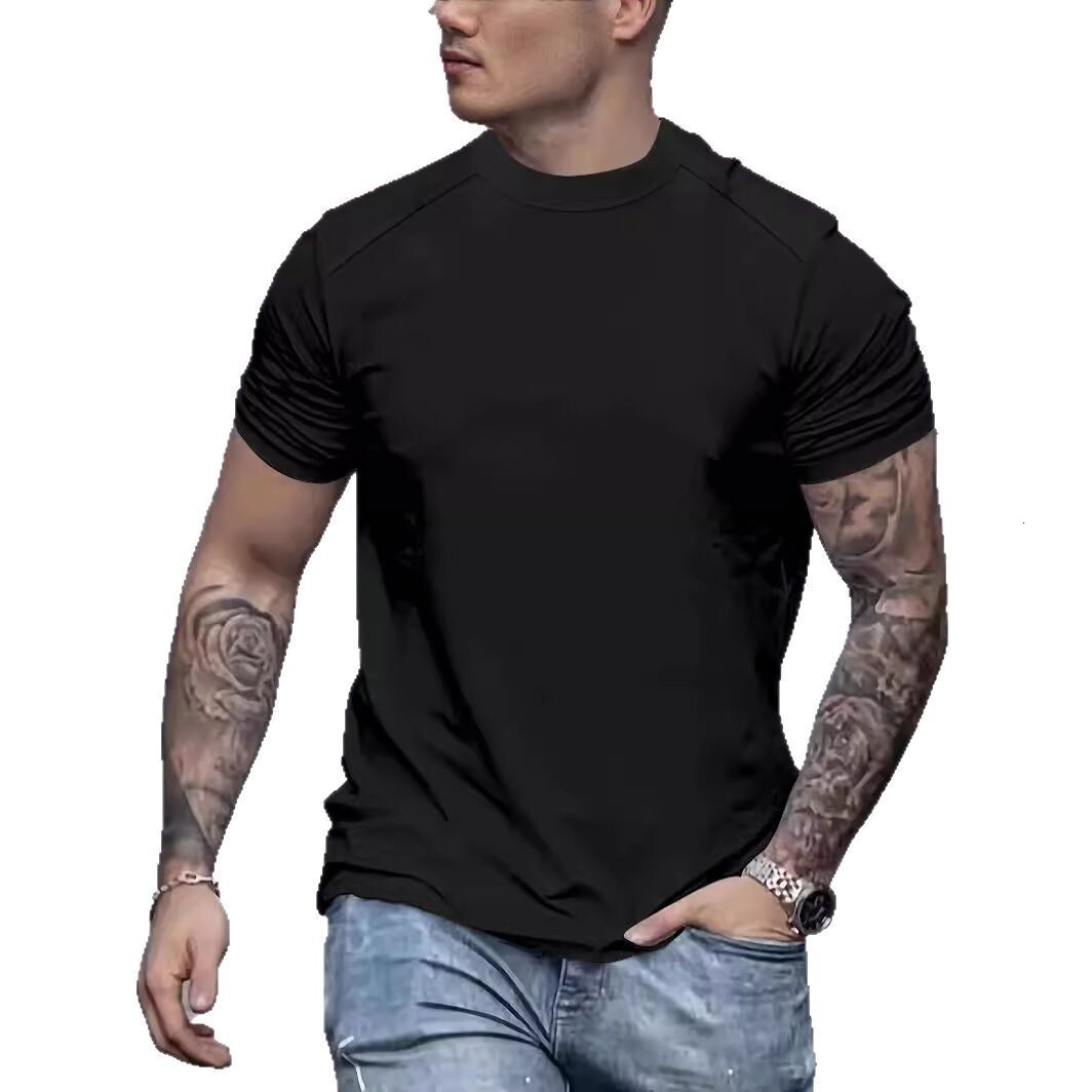 2025 new suede short sleeved T-shirt men's round neck casual top summer