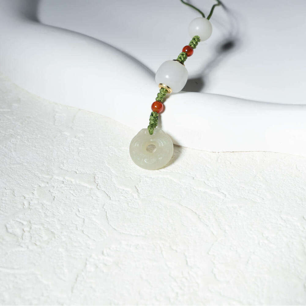 Dunhuang Misty River Agate Hetian Jade Bodhi Necklace Natural Stone Pendant for Peace and Protection Adjustable Cord
