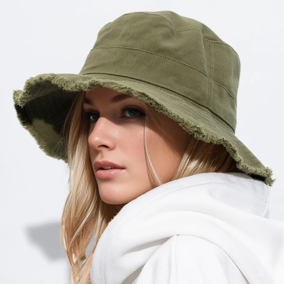 Ladies denim pulled edge bucket hat sun resistant outdoor hiking hat adjustable stylish daily travel headwear 250409