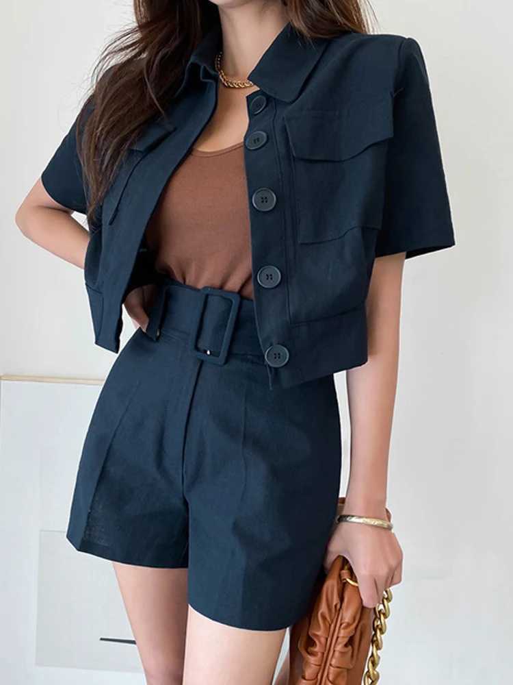 New Korean style Y2K summer womens 2-piece set formal casual short sleeved top shirt and short sleeved slim fit setXJ250414