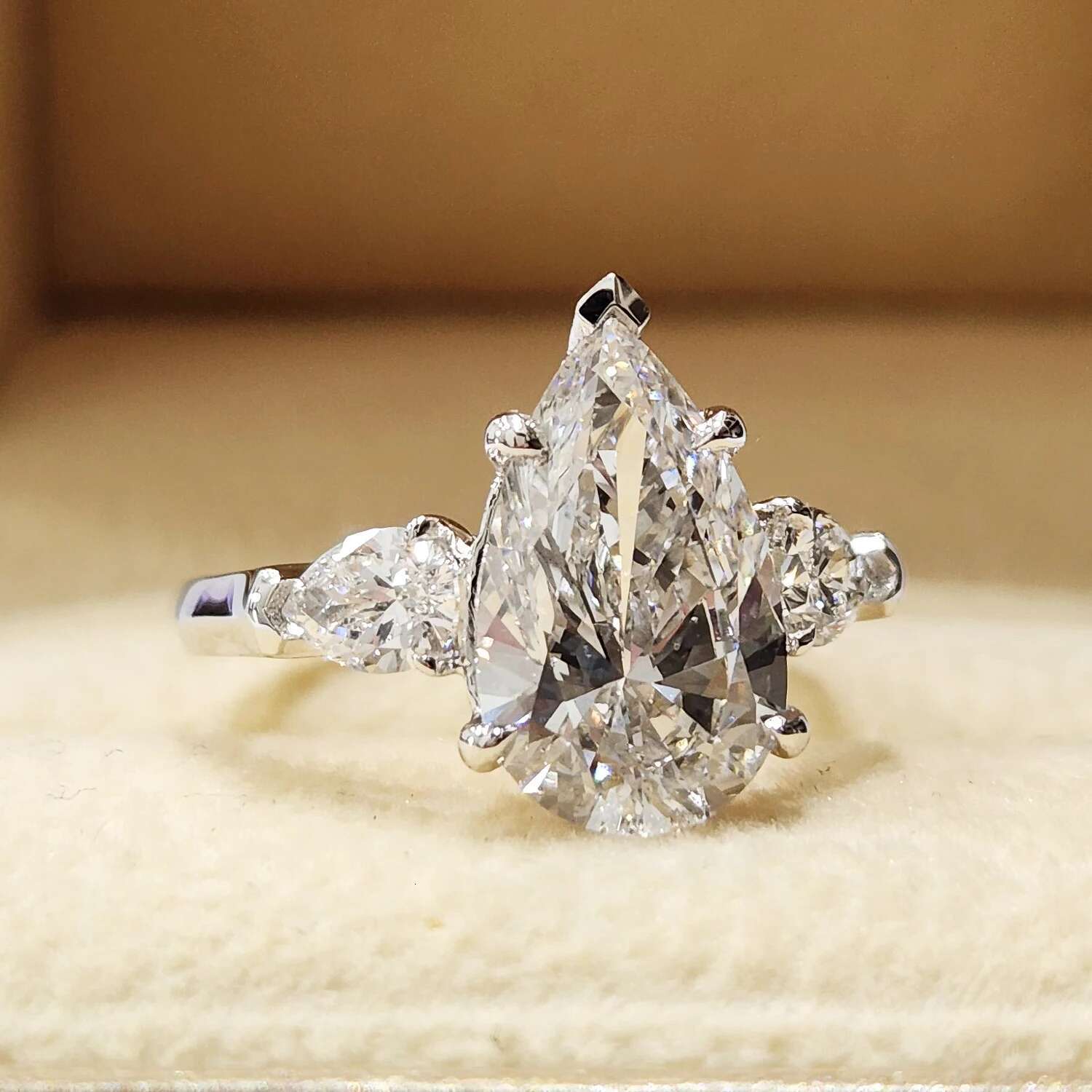 Custom Real Platinum PT950 Rings Women Engagement Anniversary Wedding Rings Pear Water Drop Moissanite Diamond Rings Trendy
