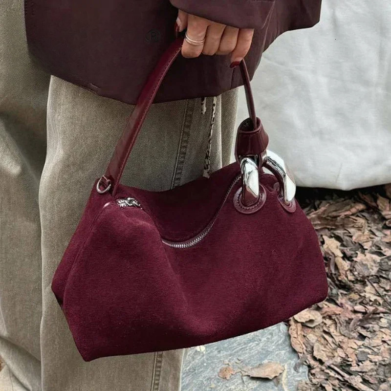 Designer bag handbag women's frosted suede leather high-quality brown coffee single shoulder crossbody bag red