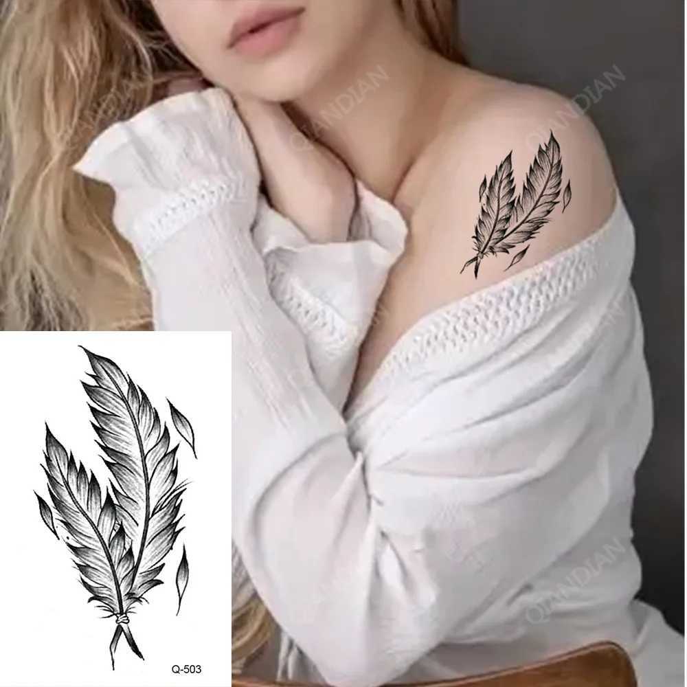 Small temporary tattoo waterproof black rose butterfly arrow flower wings Maori snake female art wrist fake mini stickerXJ25414