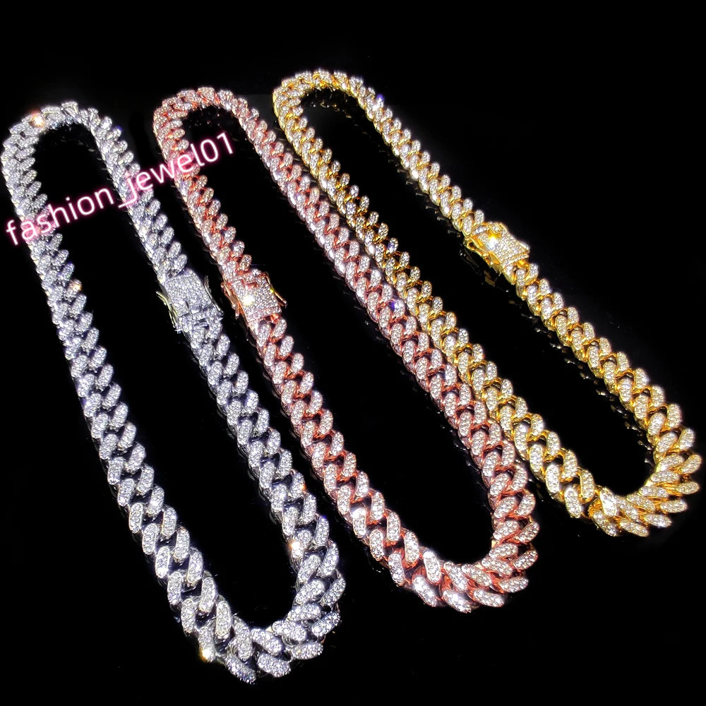 13MM AAA Rhinestone Iced Out Miami Cuban Link Chain Necklace For Men Women Chains Hip Hop Silver Color Jewelry On The Neck Gift