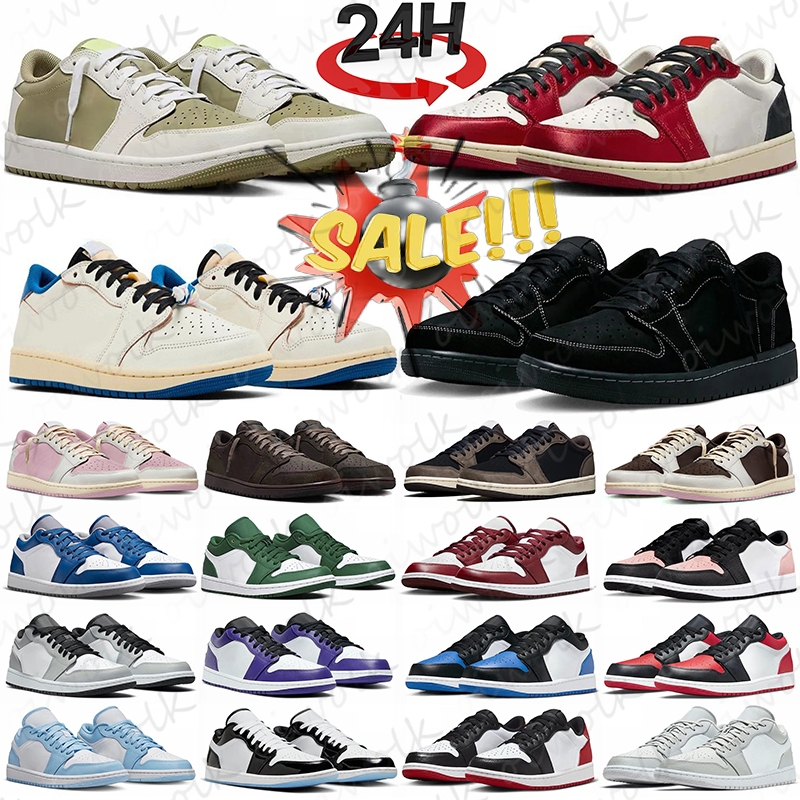 1 Basketball Shoes Low 1 for Men Women Black Phantom Velvet Brown Patent Bred Dark Mocha Sail Military Blue Outdoor Sports Trainers Sneaker With Box 36-46