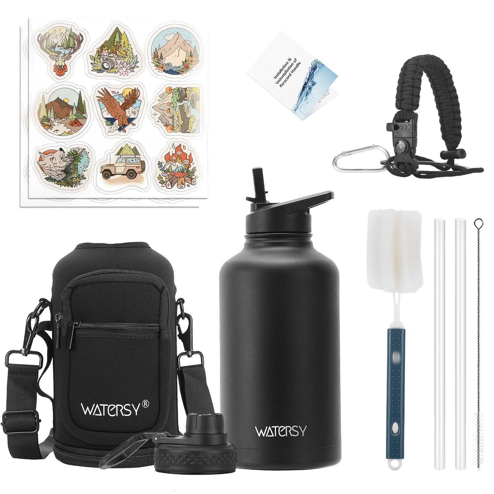 Watersy 32/40/64oz Insulated Water Bottle Large Capacity Stainless Steel Sports Vacuum Flasks with Handle Outdoor Travel Camping C251114