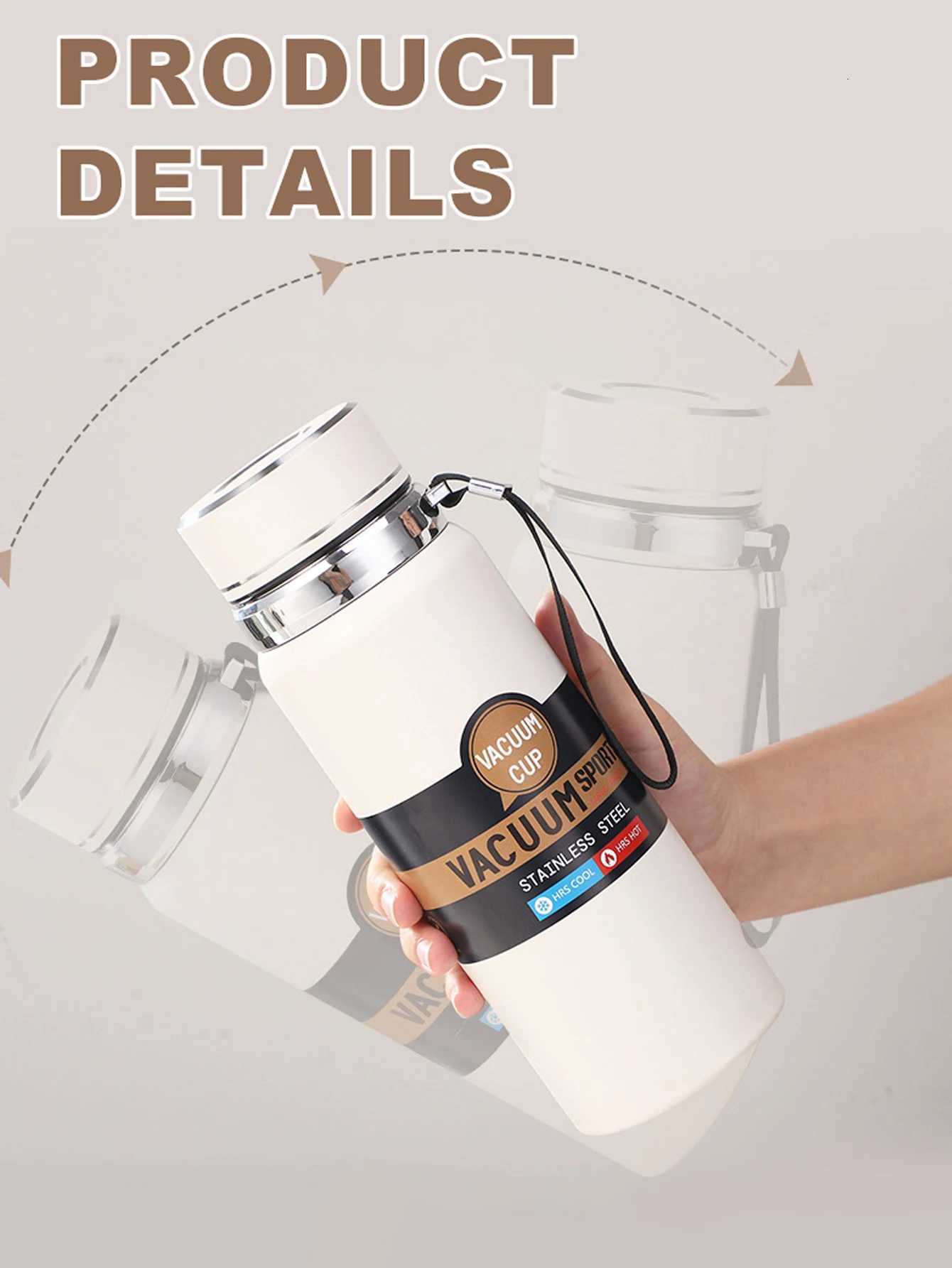 1pc 1000ml stainless steel insulated water cup coffee pot outdoor cup double-layer waterproof cup C251114