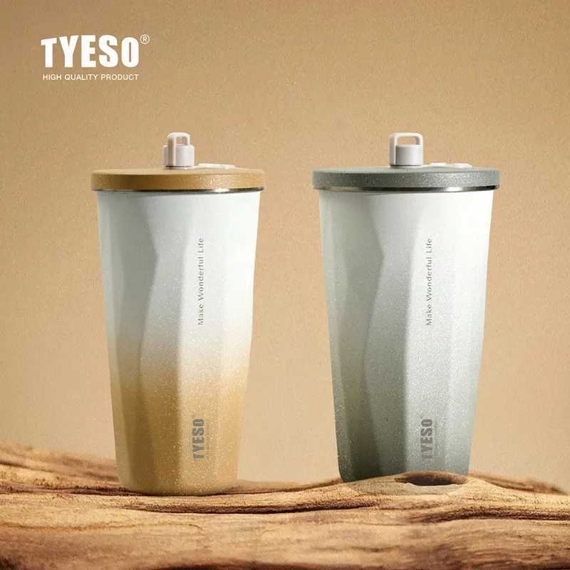 TYESO 600ml Thermos Water Bottle Stainless Steel Coffee Cup with Straw Gradient Keeps Cold and Heat Insulated Car Thermos Mug C251114