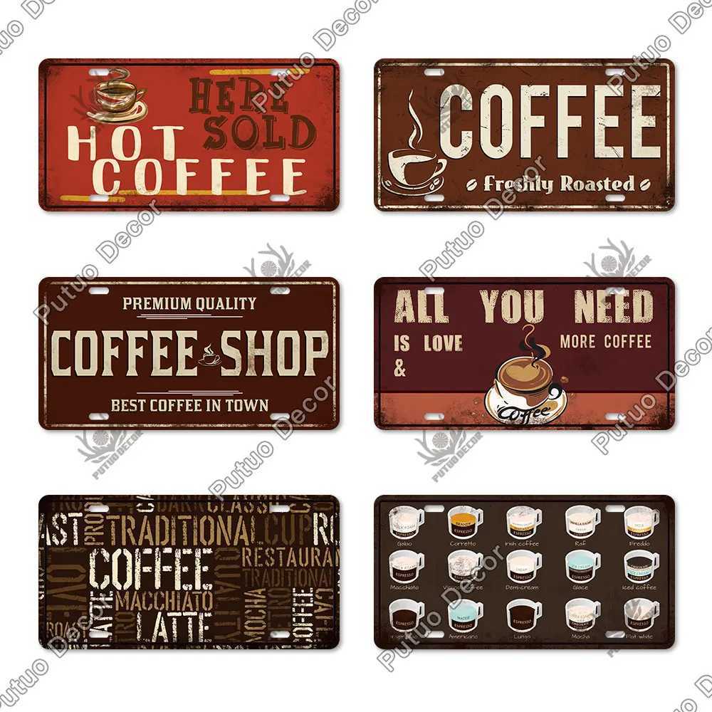 Putuo Decor Coffee Licenses Plate Metal Sign Tin Signs Decorative Plaques for Cafe Kitchen Living Room Garage Door Wall DecorM251114