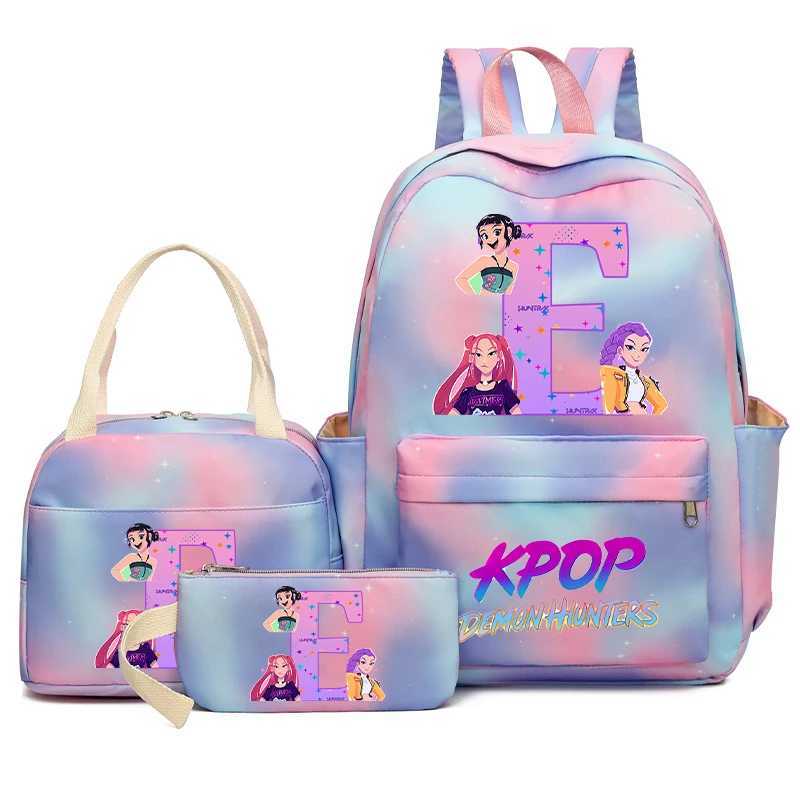 3pcs K-pop Demon Hunters Schoolbag Pencil Case Lunch Bag Set for Students Letter Printed Backpack Pen Bags Suit Gifts C251114
