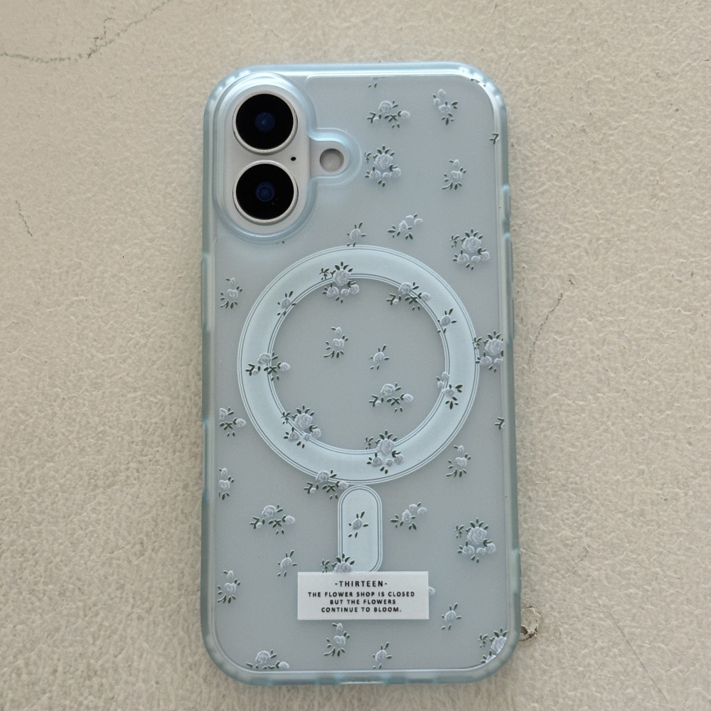 Spring Blue Crushed Flower Phone Case Compatible with iPhone 16/15 Pro Niche Mirror Stand iPhone 14/13 Cartoon