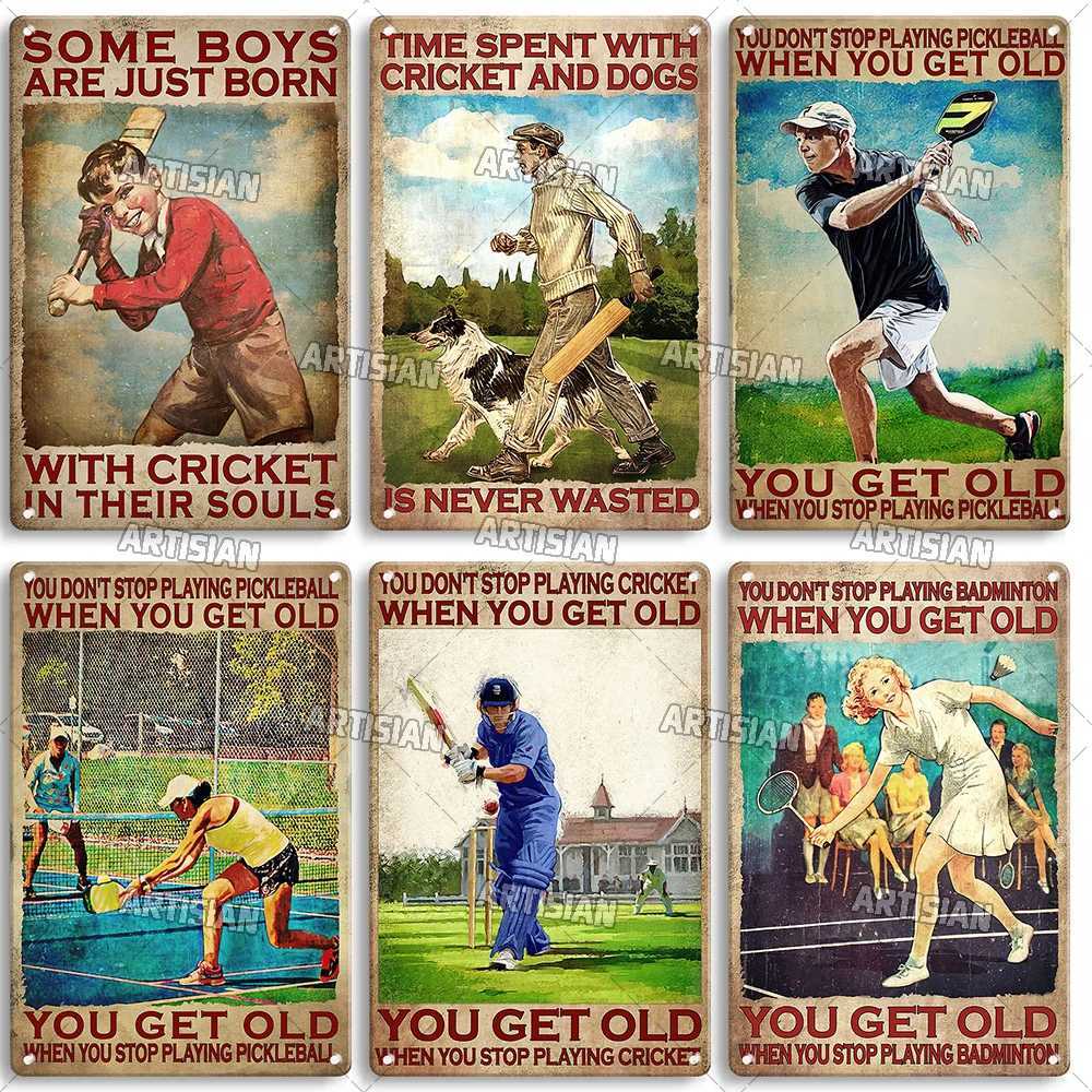 Artisian SPORT Metal Sign Tennis Tin Poster Decorative Plate Badminton Cricket Pickleball Plaque Wall Decor Garage Bar Pub ClubM251114