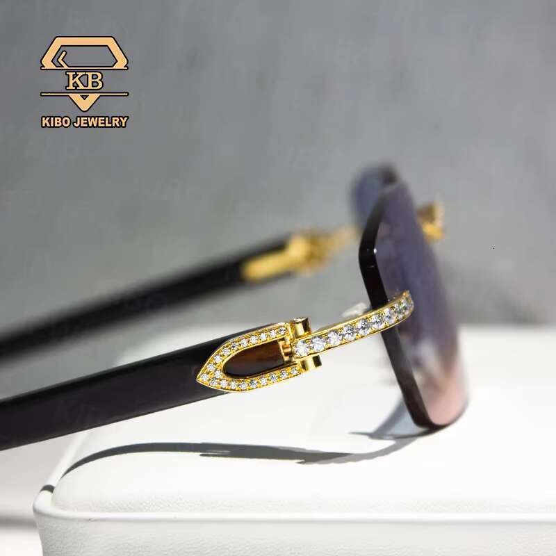 Hip-Hop Style Custom Buffalo Horn Dia Cut Rimless VVS Moissanite Men Iced Out Glasses CZ Zircon Sunglasses