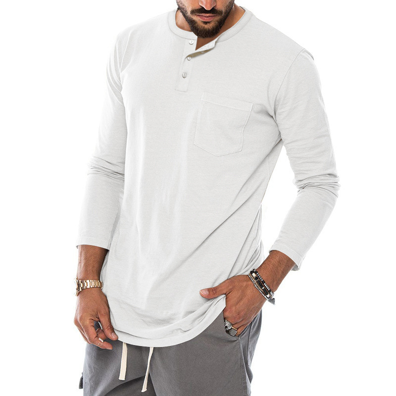 2025 new spring and autumn round neck men's T-shirt slim fit pullover casual long sleeved Henley shirt men