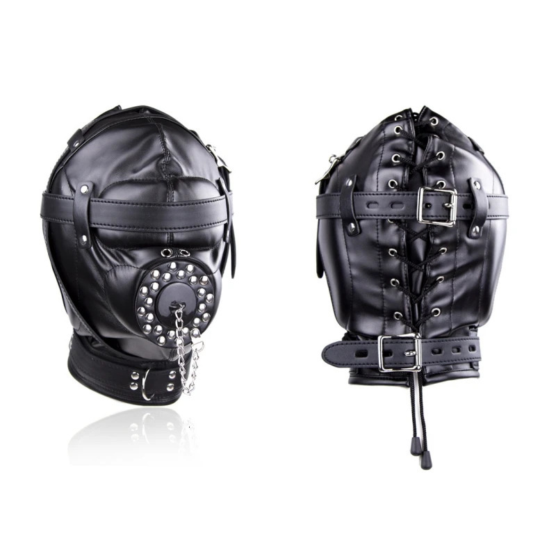 Black Fetish Cosplay Leather PU Full Face Mask Hood Punk Style Patent Leather Mask for Woman Man Halloween Party Mysterious Mask 250410