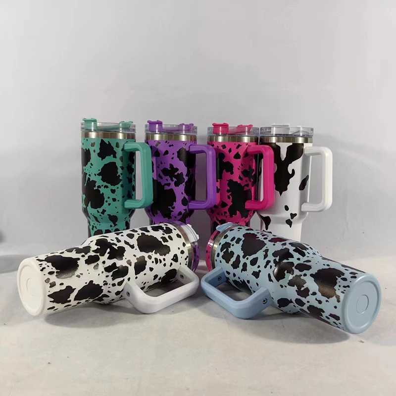 40oz Cow Pattern Thermal Cups with Handle Double Layer Stainl Steel Insulated Water BottleCoffee Cup Travel Portable Car Cups C251114