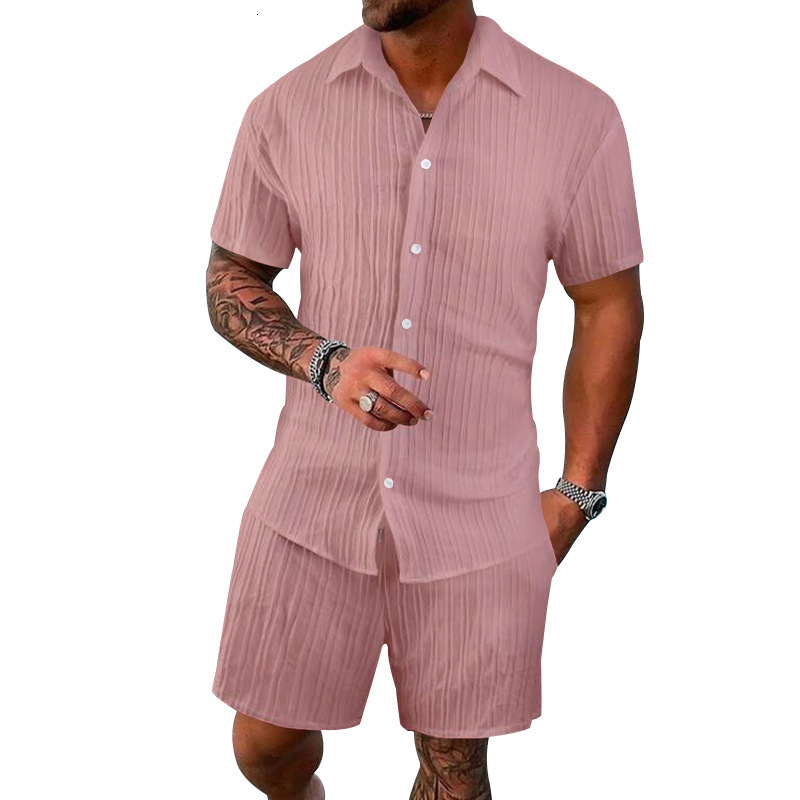 2025 Summer Men's Shirt Casual Loose Short Sleeve Shorts Beach Set