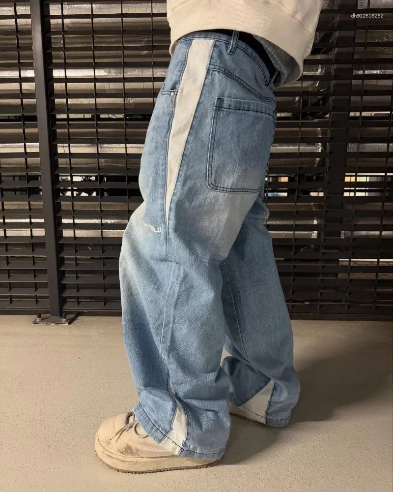 Men's Jeans Y2K Harajuku HCW High Quality Splicing Embroidery Casual Baggy Sweatpants Men Women Hip Hop Streetwear Wide Leg Trousers