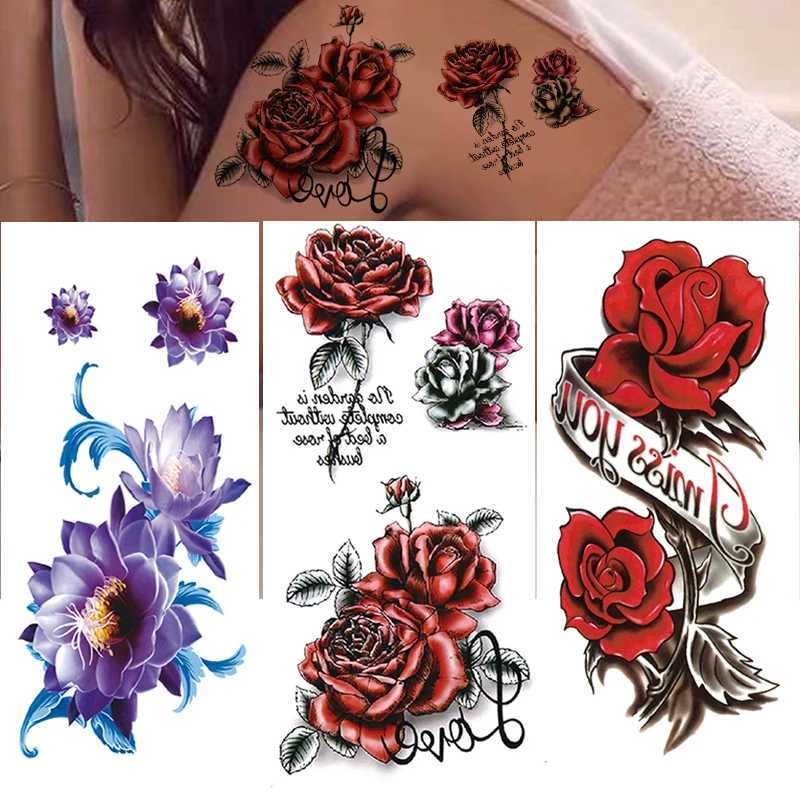 3 waterproof temporary tattoo stickers paper flowers rose glitter butterfly lace womens body art arms fashion fake sleevesXJ25414