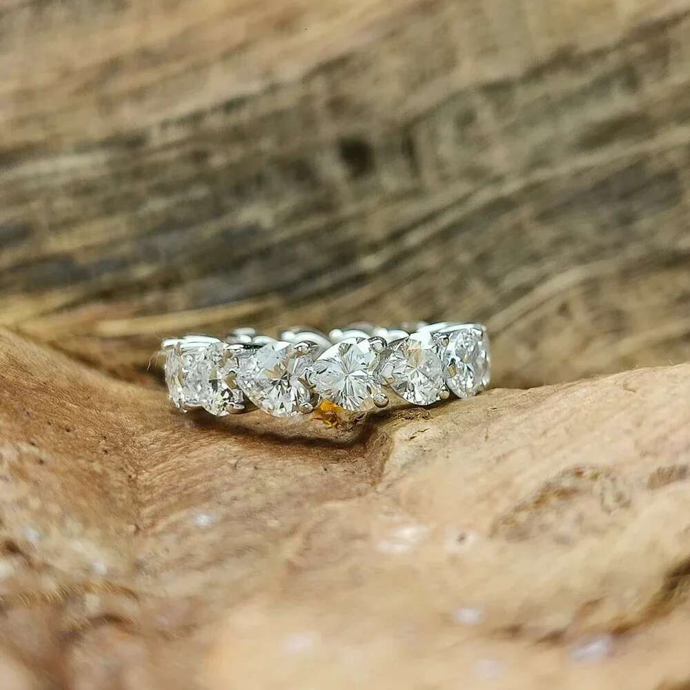 3mm Heart Cut Moissanite Diamond Eternity Band with Gra Certificate 925 Silver Stackable Love Promise Wedding Rings for Women