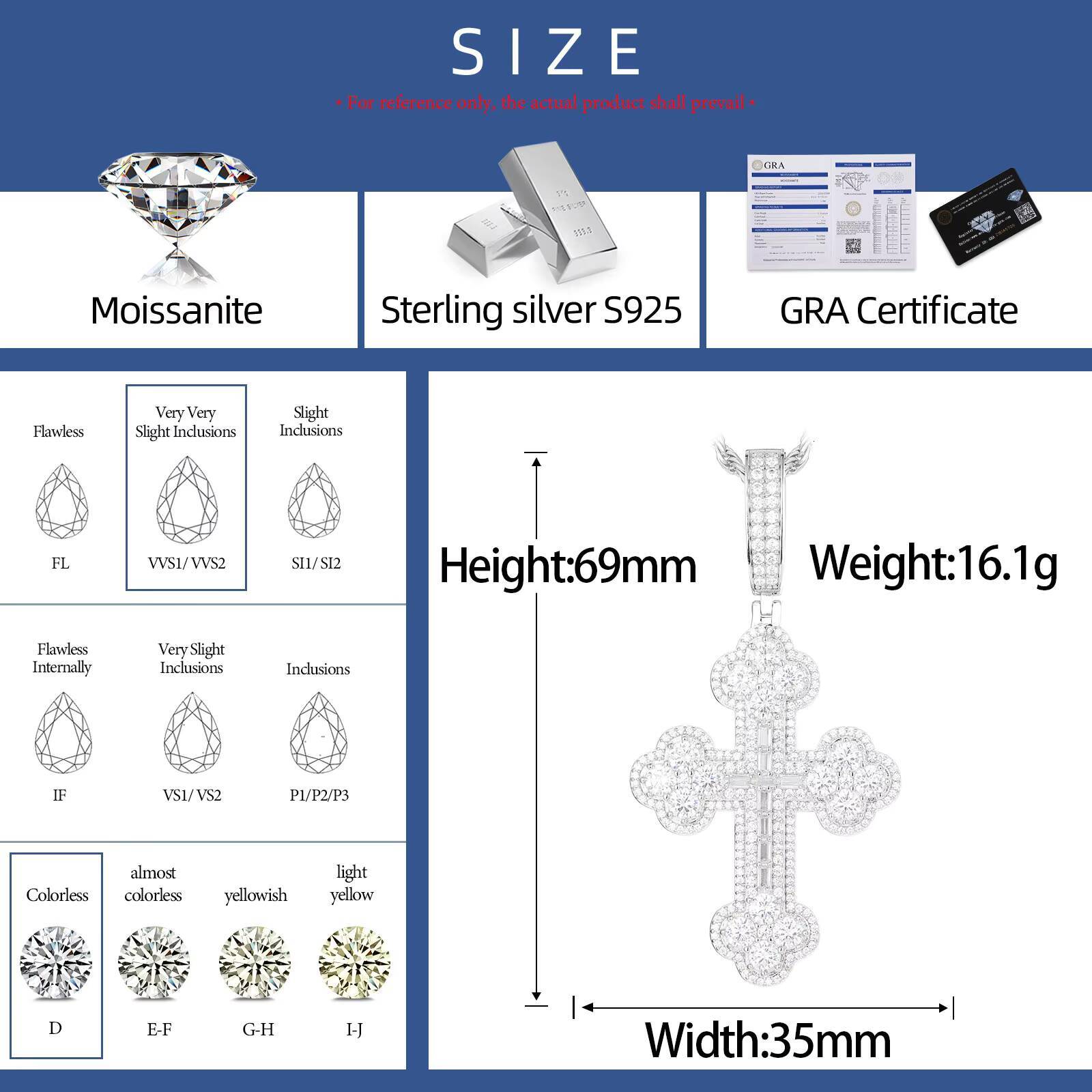 Fast Shipping Iced Out Baguette Iris Cross Pendant 925 Sterling Silver Gold Plated GRA Certified VVS Moissanite Charms Pendant