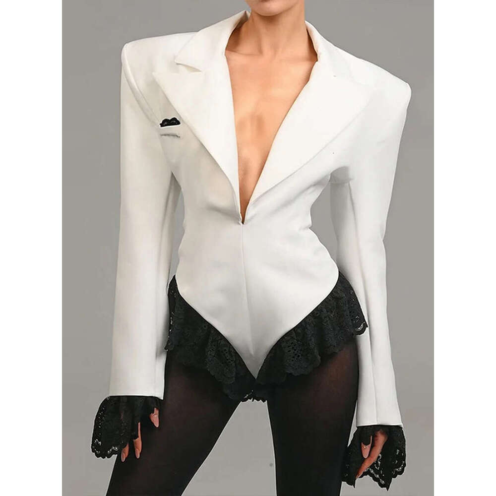 Designer Trendsetting V-Neck Lace Patchwork Suit Jumpsuit for Ladies