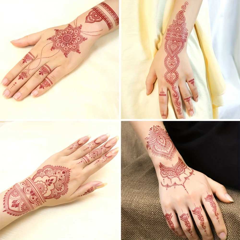 6 Red Fingernail Flower Temporary Tattoo Stickers Designed by Maroon Mehndi Waterproof Fake Tattoo Female Hand and Finger Tattoo Body ArtXJ25414