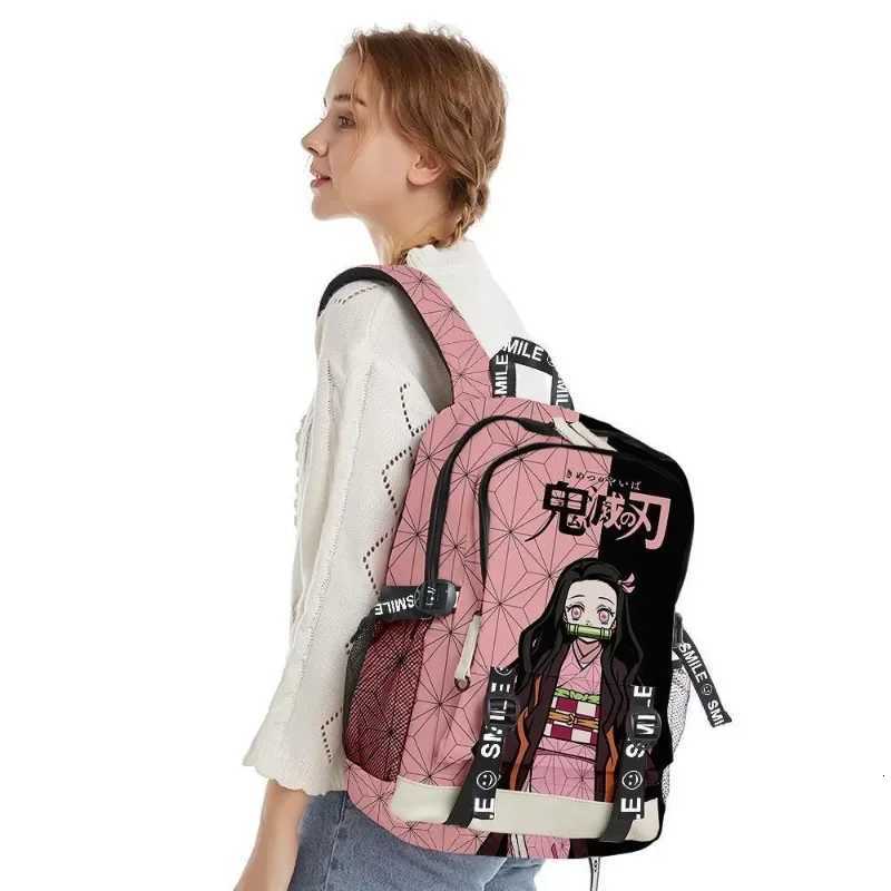 Anime Demon Slayers Backpack Kimetsu No Yaiba Cartoon Kawaii Nezuko Print 3D Schoolbag Large Capacity Student Sport Bag Kid GiftW251113