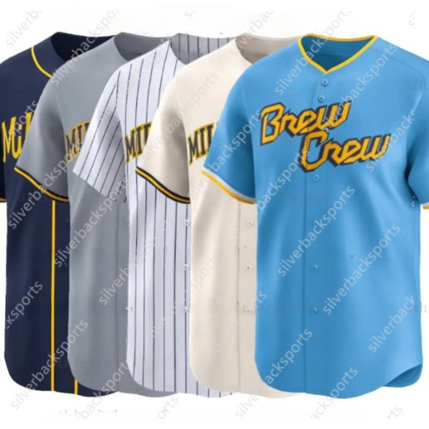 22 Yelich Baseball Jerseys Jackson Chourio Jacob Misiorowski Sal Frelick Turang William Contreras Freddy Peralta Joey Ortiz Megill Embroidery Custom Sell