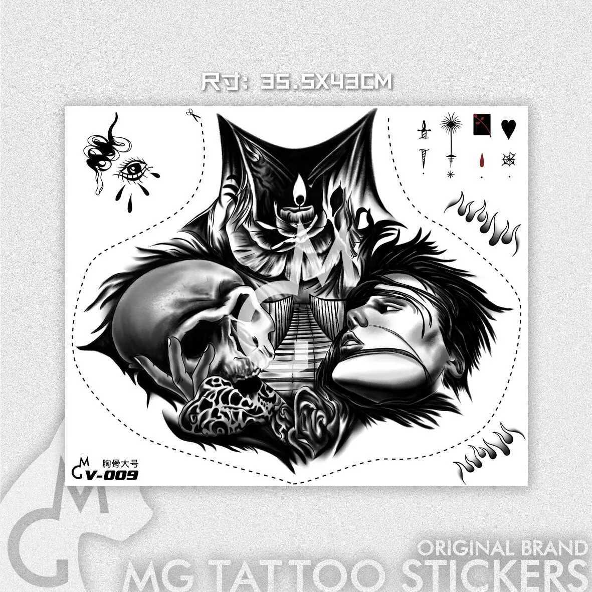 Womens Skull Fake Tattoo Mens Chest Art Tattoo Stickers Punk Skull Temporary Tattoo Waterproof Temporary TattooXJ25414