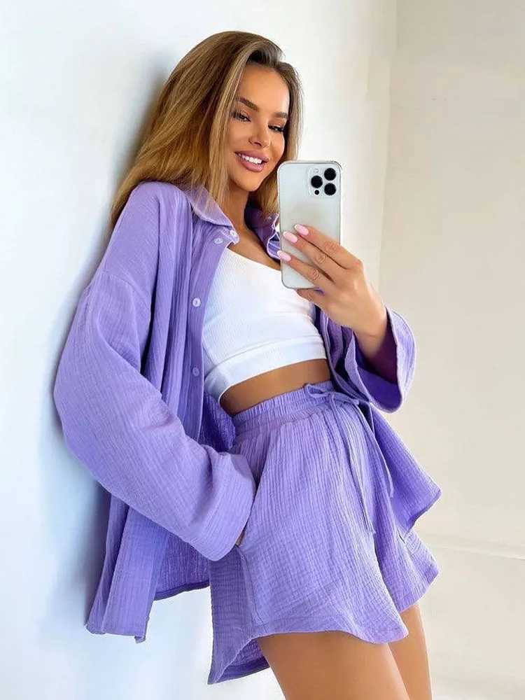 Colorful Plus Size Loose Cnady Color Two Piece Short Set Bouse+Wide Leg Shorts Summer Spring New Two Piece Shorts SetXJ250414