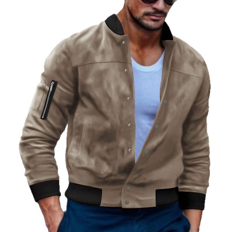2025 men's autumn and winter suede stand collar single breasted cardigan casual jacket for men