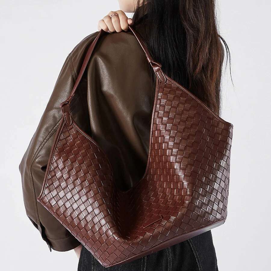 Handbags For Women 2025 Genuine Leather Large Capacity Woven Korean Style Unique Shoulder Tote School Office Commuting